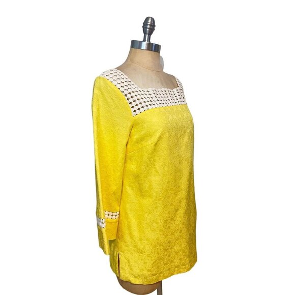 Lilly Pulitzer Bees Knees Tunic Top Yellow Lace Square Neck Size 4 - Picture 2 of 6